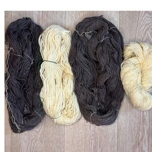 Wool Yarn Lot Neutral Cream Brown Skeins Knit Crochet Bundle Worsted Weight